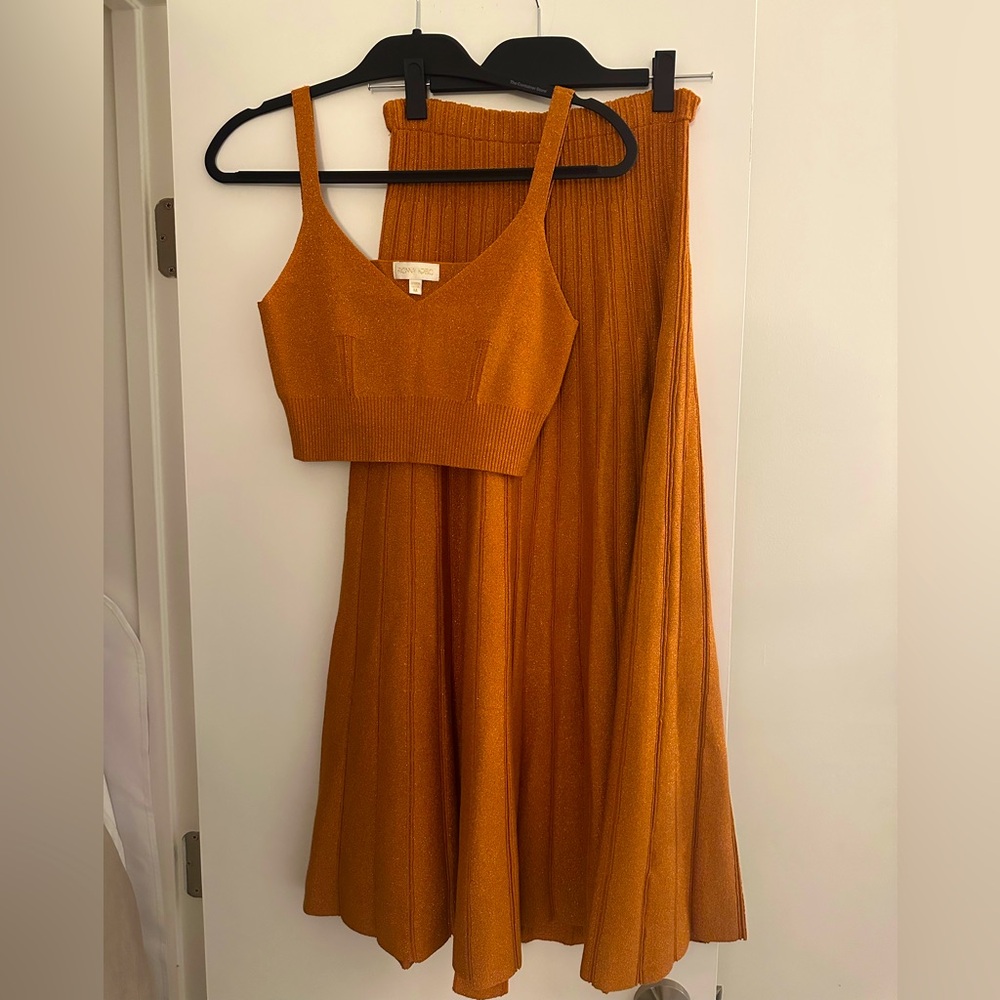 Ronny Kobo Lanie Skirt & Top Set Orange Stretch Long Midi (Sz. M)